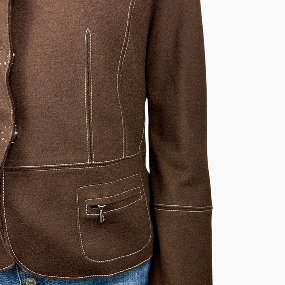 Chocolate Brown Wool Blazer Jacket M Floral Lining Power Dress Margaret O’Leary - Picture 6 of 14